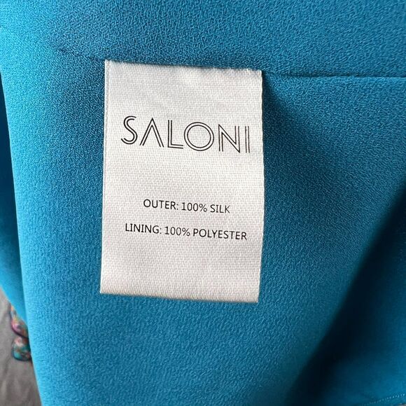Saloni Silk Tilly Ruffle Turquoise Floral Print Mini Dress Size 4 / Small - Picture 6 of 7